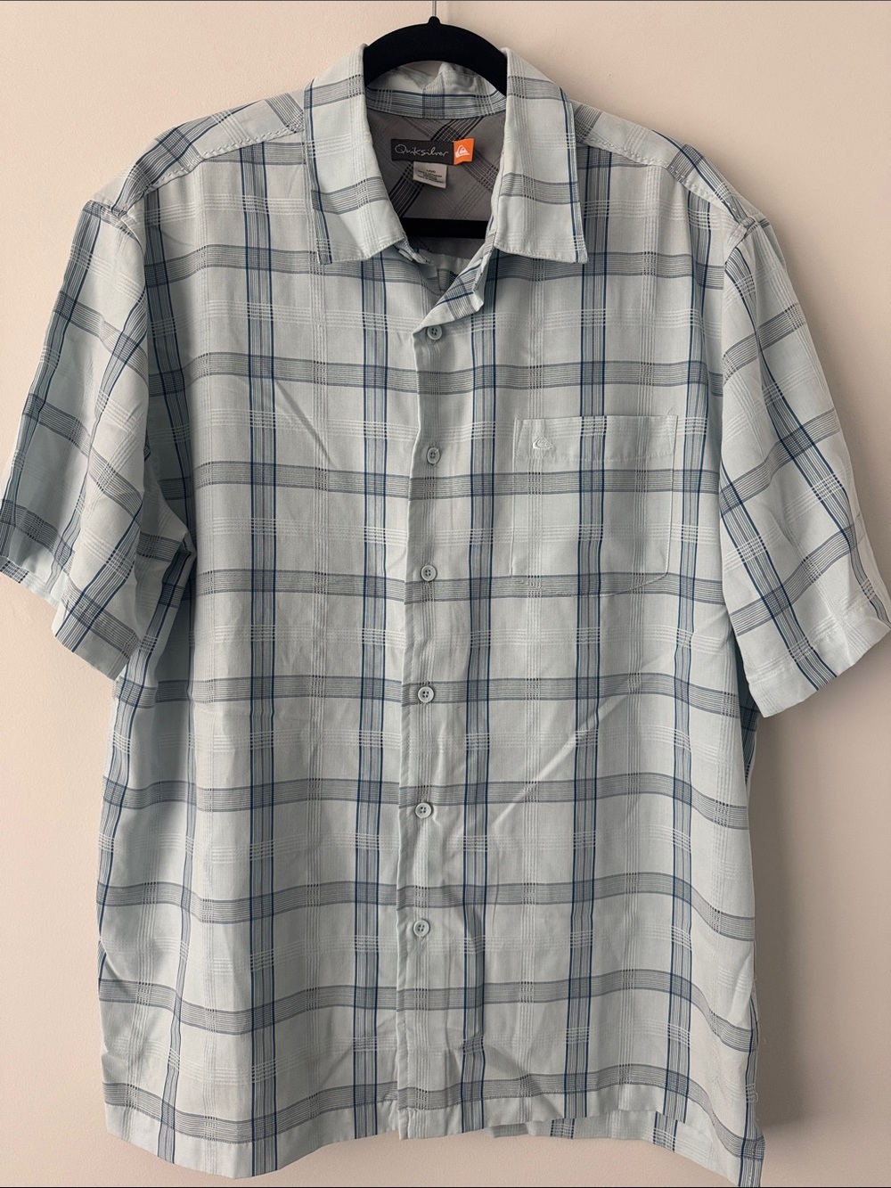 Men’s Quicksilver Blue Plaid Surfer Casual Short Sleeve Button Down Size Large - Picture 4 of 6